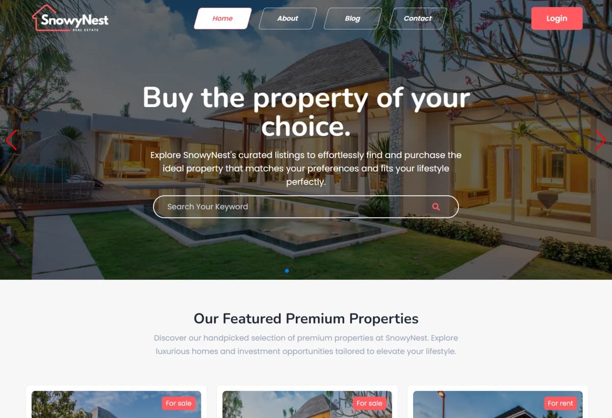 SnowyNest website interface